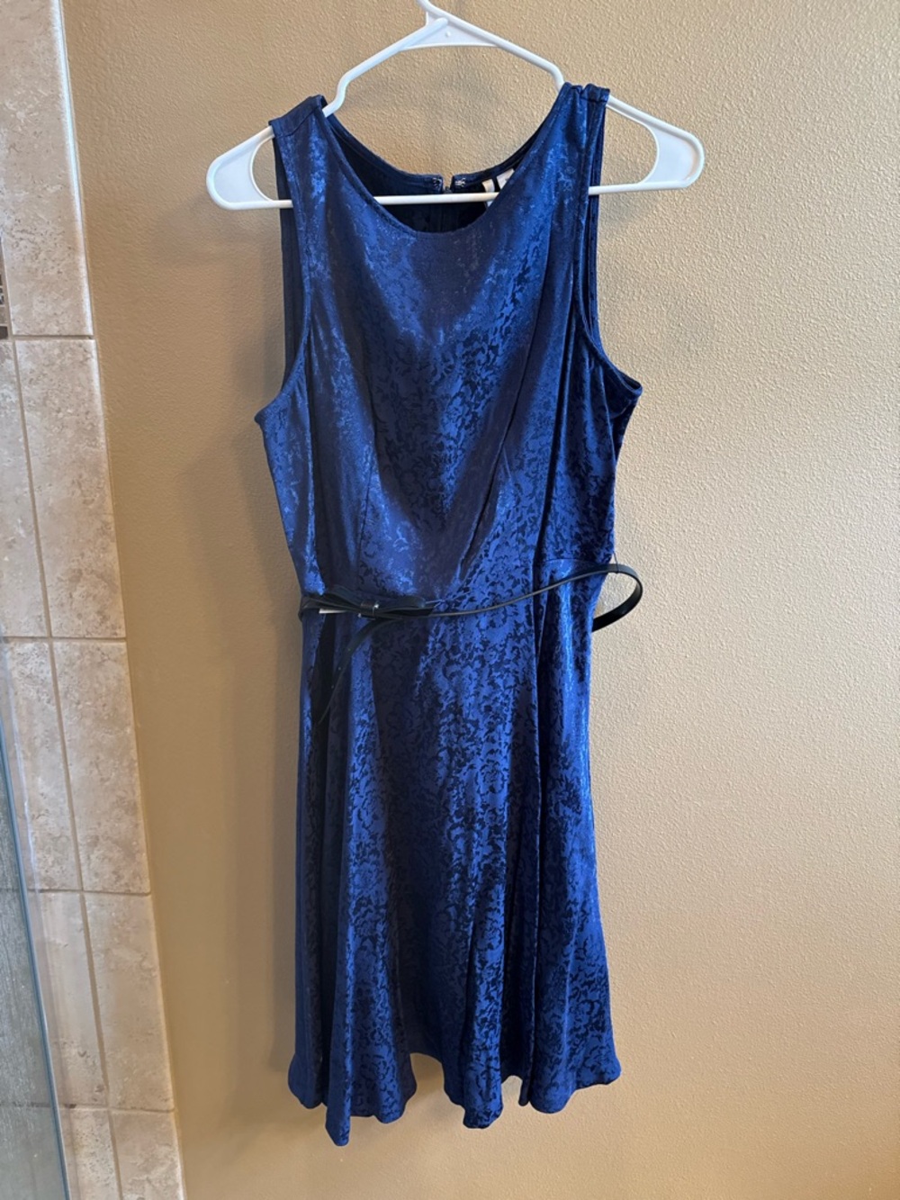 Elle Navy Blue Velvet Mini Dress with Waist Tie